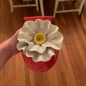 Anthropologie Red/Orange 3 D White Poppy Vase